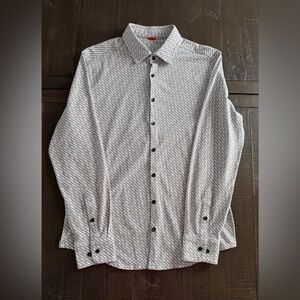 Stone Rose Men's L Long Sleeve Button Down Collar Leaf Print Breathable Shirt